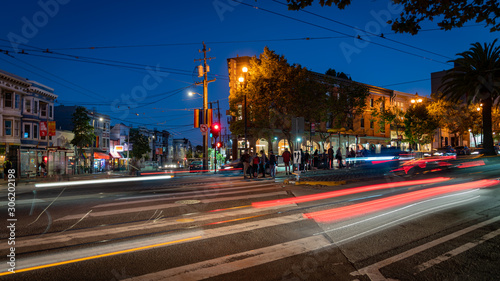 Canvastavla Castro Street with long exposure traffic lights at night, San Francisco, USA