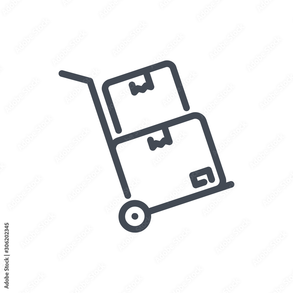 Dolly with boxes line icon. Hand truck box trolley vector outline sign. Dolly with boxes line icon. Hand truck box trolley vector outline sign.