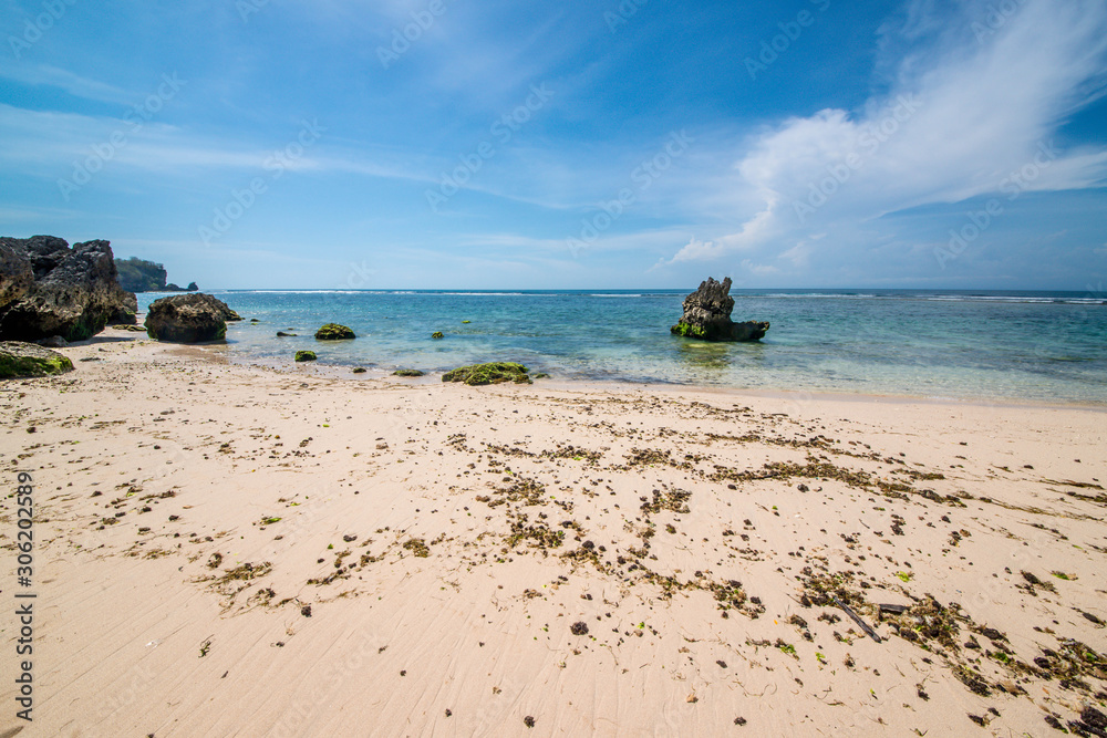 A beautiful view of Padang Padang beach in Bali, Indonesia A beautiful view of Padang Padang beach in Bali, Indonesia