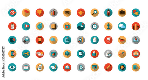 business strategy network icons set block shadow