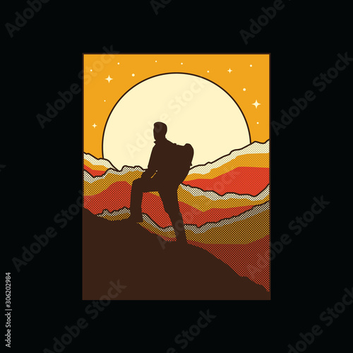 Hiker Mountain Graphic Illustration Vector Art T-shirt Design