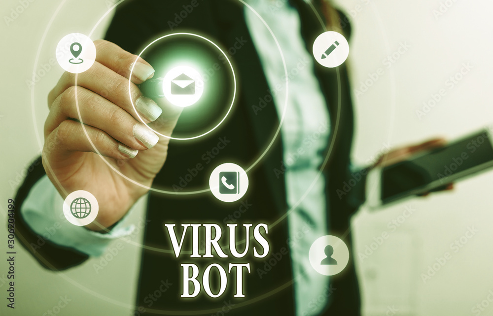 Text sign showing Virus Bot. Business photo showcasing malicious selfpropagating malware designed to infect a host Text sign showing Virus Bot. Business photo showcasing malicious selfpropagating malware designed to infect a host