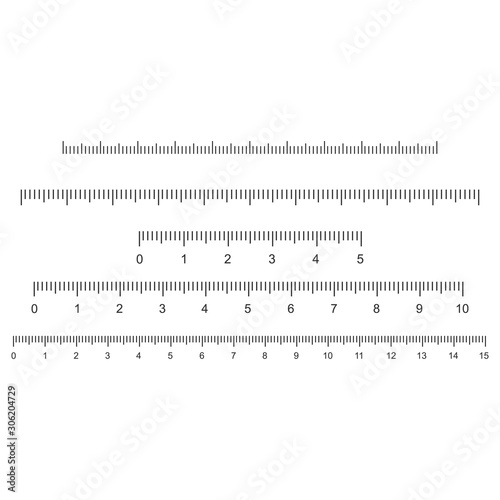Black scale for rulers. Different units of measurement. Vector illustration.