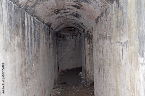  tunnels of old bunker. Abandoned military base, military unit