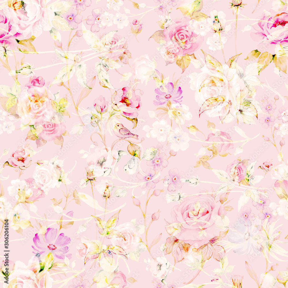 Seamless watercolor rose pattern, grass and wildflowers G.jpg