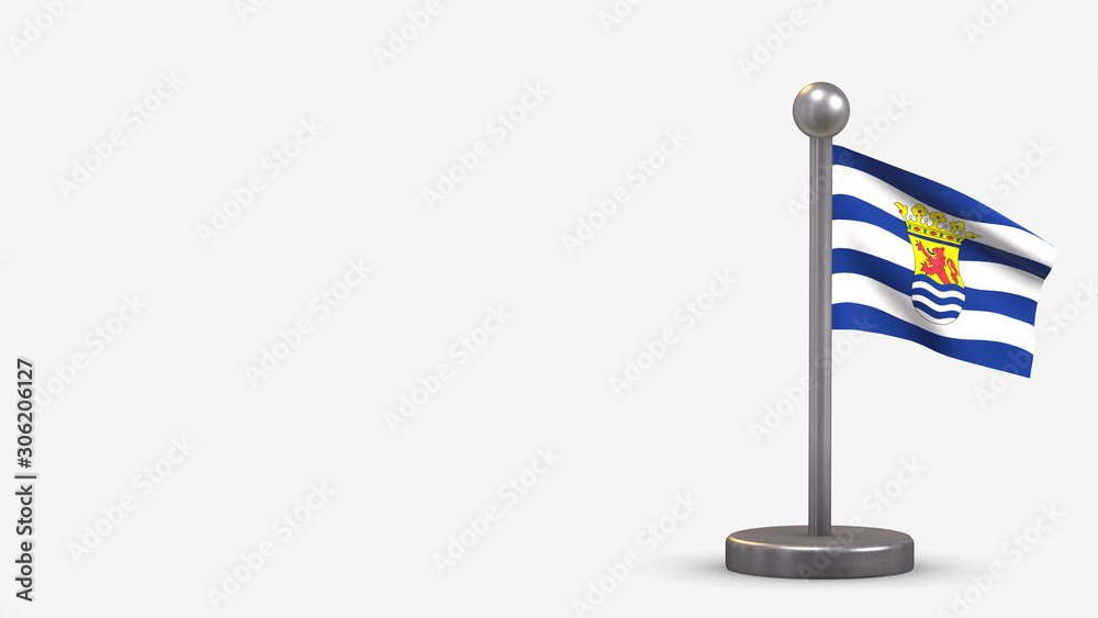 Fototapeta premium Zeeland 3D waving flag illustration on tiny flagpole.
