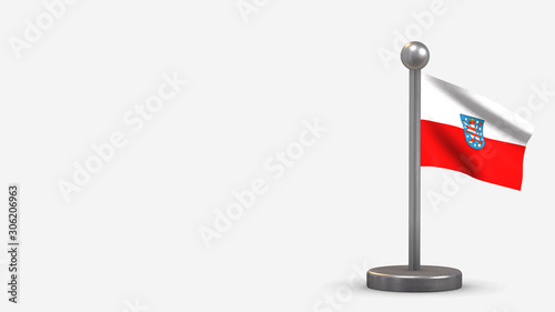 Thuringia 3D waving flag illustration on tiny flagpole.