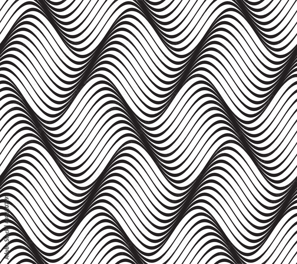 Vector geometric seamless pattern. Modern geometric background with wavy lines.