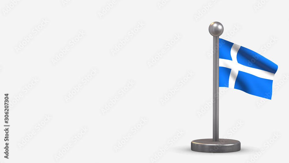 Fototapeta premium Shetland 3D waving flag illustration on tiny flagpole.