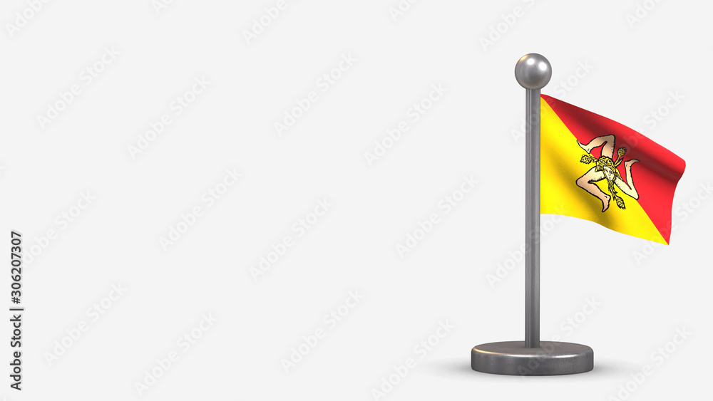 Sicily 3D waving flag illustration on tiny flagpole. Sicily 3D waving flag illustration on tiny flagpole.