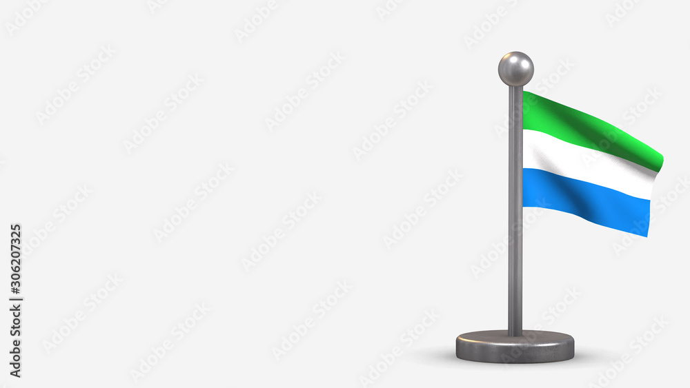 Sierra Leone 3D waving flag illustration on tiny flagpole. Sierra Leone 3D waving flag illustration on tiny flagpole.
