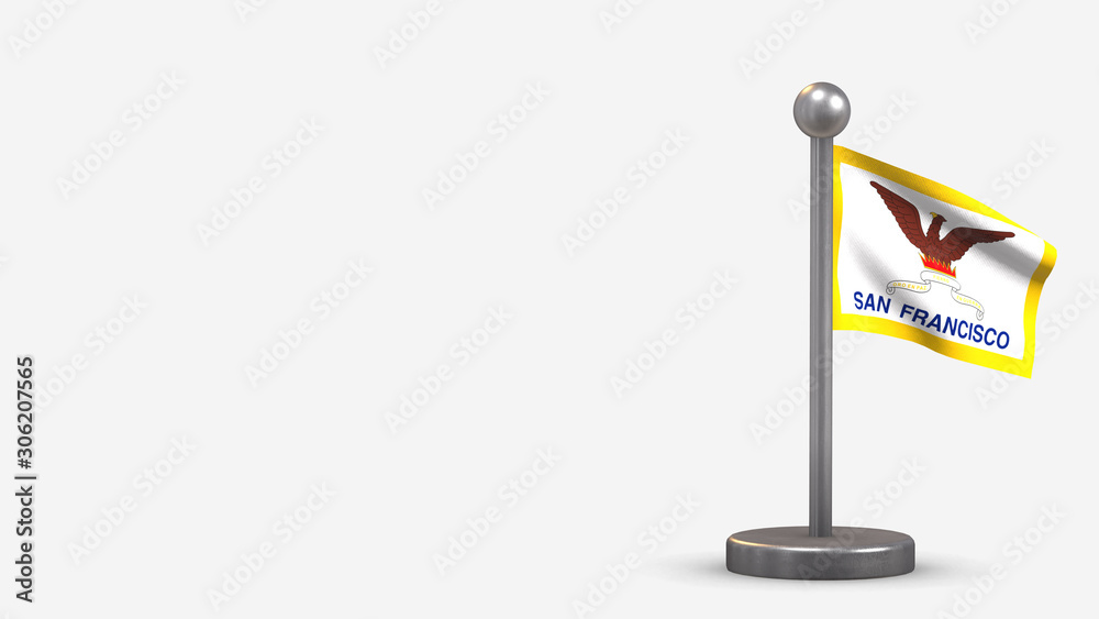 San Francisco 3D waving flag illustration on tiny flagpole. San Francisco 3D waving flag illustration on tiny flagpole.