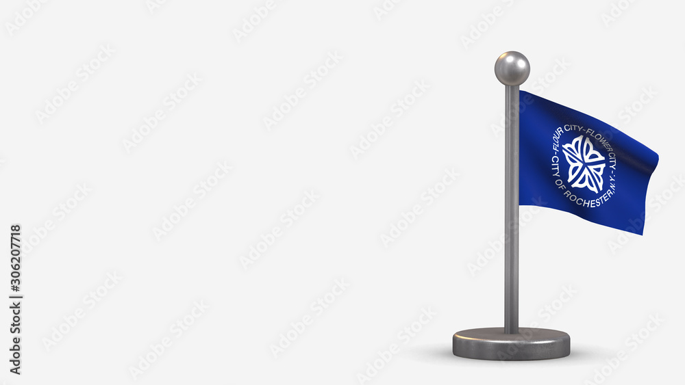 Rochester New York 3D waving flag illustration on tiny flagpole. Rochester New York 3D waving flag illustration on tiny flagpole.