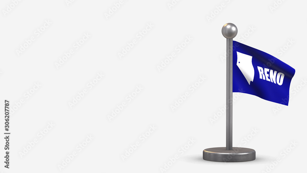 Reno 3D waving flag illustration on tiny flagpole. Reno 3D waving flag illustration on tiny flagpole.