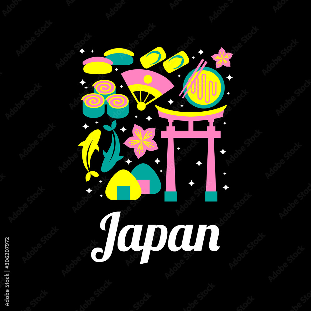 Fototapeta premium Japan Country logo with icons that are representing the country