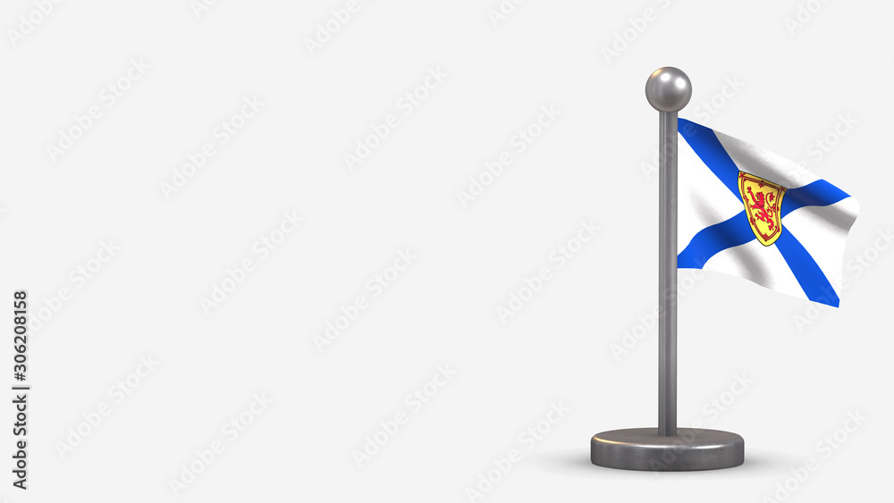 Nova Scotia 3D waving flag illustration on tiny flagpole. Nova Scotia 3D waving flag illustration on tiny flagpole.