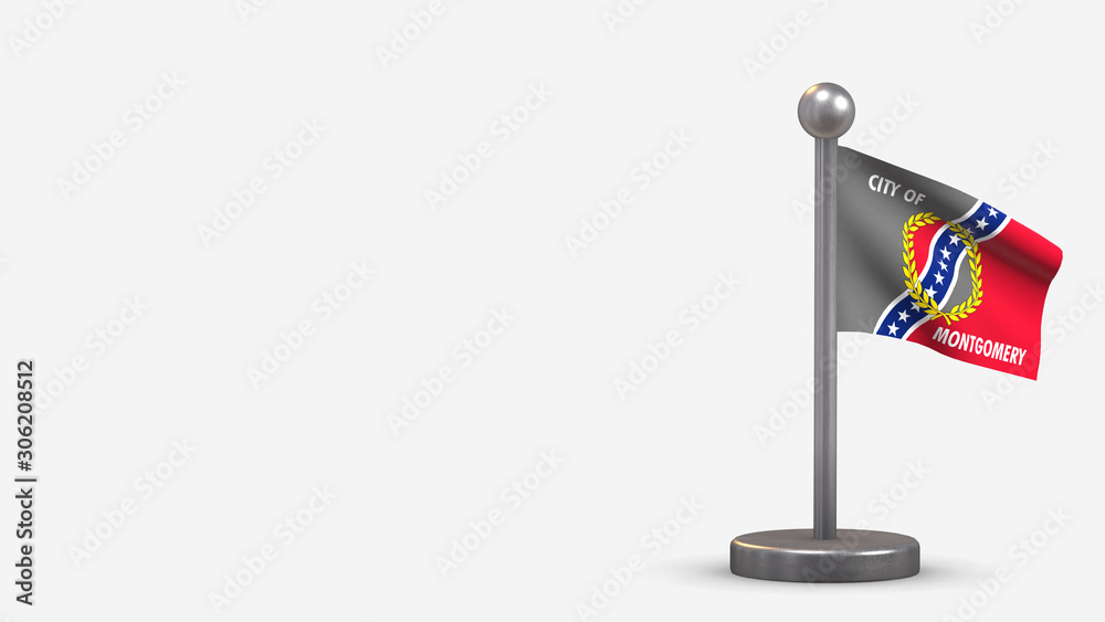 Montgomery Alabama 3D waving flag illustration on tiny flagpole. Montgomery Alabama 3D waving flag illustration on tiny flagpole.