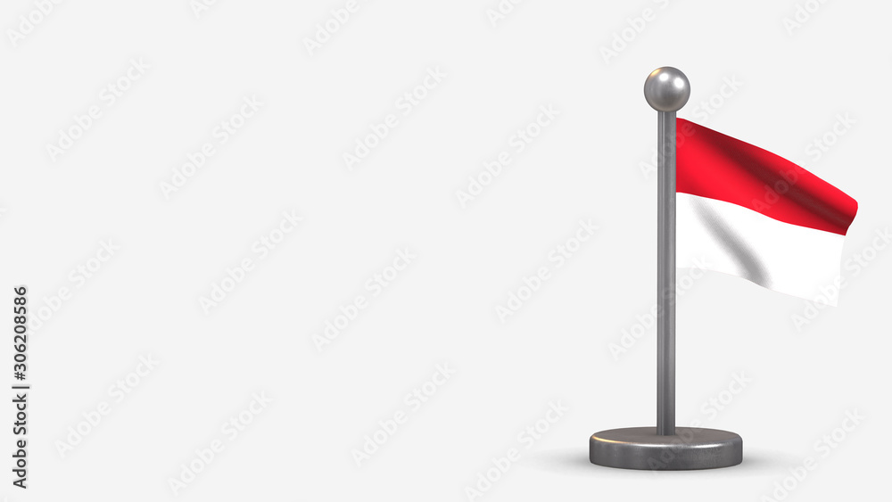 Monaco 3D waving flag illustration on tiny flagpole. Monaco 3D waving flag illustration on tiny flagpole.