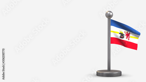 Mecklenburg-Western Pomerania 3D waving flag illustration on tiny flagpole.