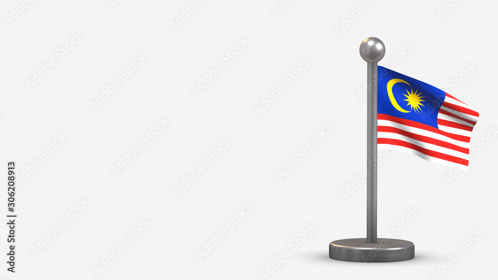 Fototapeta premium Malaysia 3D waving flag illustration on tiny flagpole.