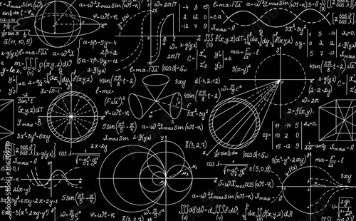 Vector mathematical seamless pattern with handwritten math and physics formulas. You can use any color of background photo