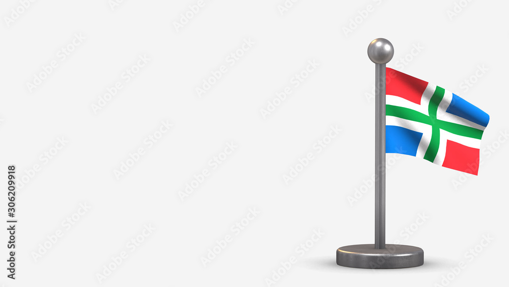 Fototapeta premium Groningen 3D waving flag illustration on tiny flagpole.