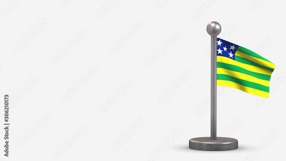 Fototapeta premium Flag Of Goias 3D waving flag illustration on tiny flagpole.