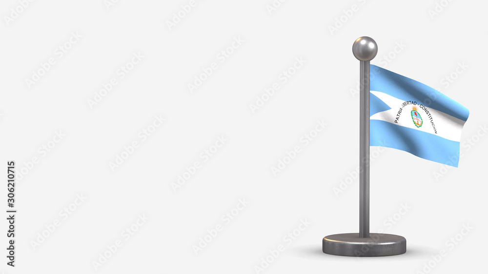 Corrientes 3D waving flag illustration on tiny flagpole. Corrientes 3D waving flag illustration on tiny flagpole.
