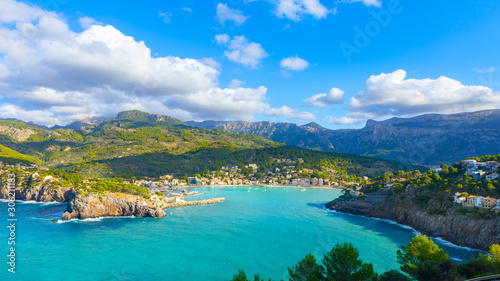 Beautiful harbour of Port de Soller  Majorca  Balearic Islands  Spain