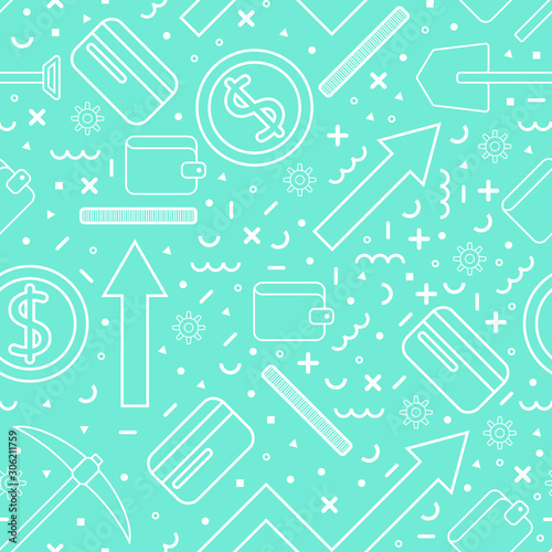 Seamless finance money pattern on coral blue background