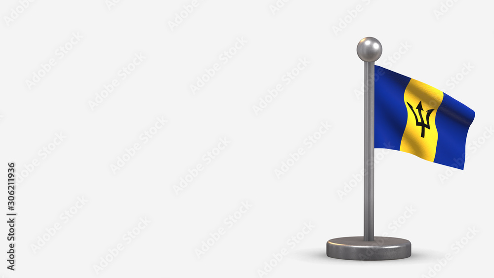 Barbados 3D waving flag illustration on tiny flagpole. Barbados 3D waving flag illustration on tiny flagpole.