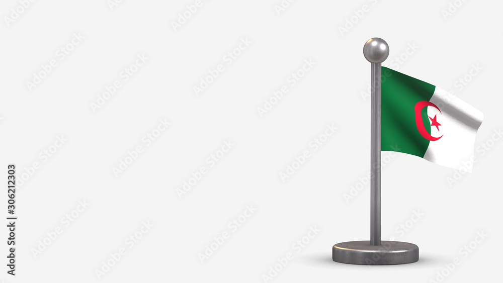 Algeria 3D waving flag illustration on tiny flagpole. Algeria 3D waving flag illustration on tiny flagpole.
