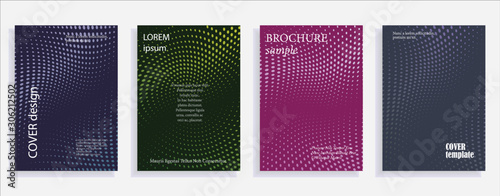 Minimalistic cover design templates. Set of layouts for covers of books, albums, notebooks, reports, magazines. Line halftone gradient effect, flat modern abstract design. Geometric mock-up texture.