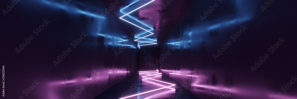 Fototapeta 3D rendering Neon lights background. Bright neon lines background. Intelligence artificial. Abstract illustration. Artificial intelligence