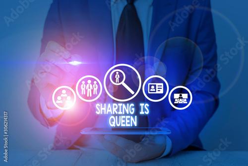 Writing note showing Sharing Is Queen. Business concept for giving others information or belongs is great quality photo