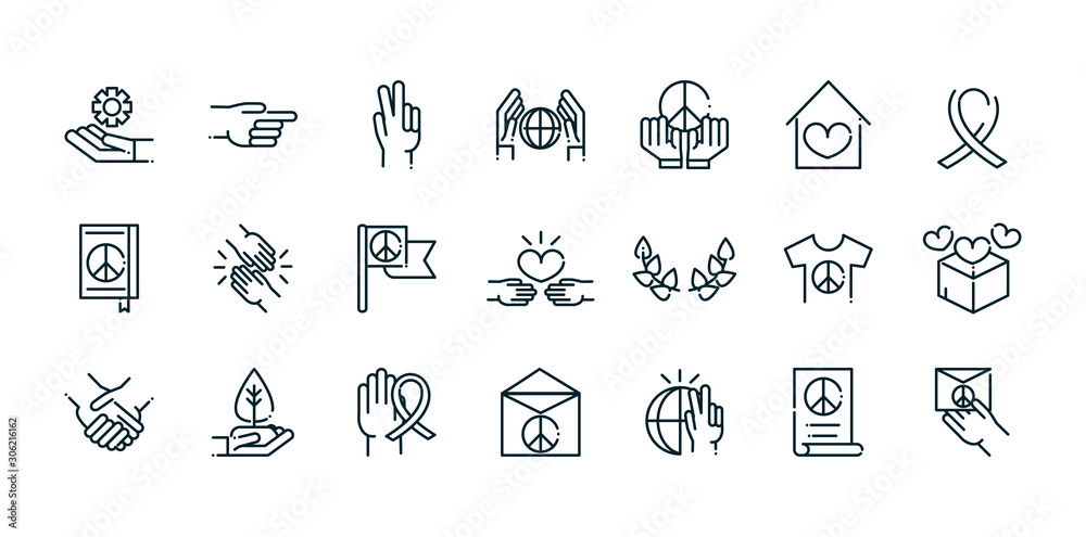 Naklejka premium peace and human rights icons set line