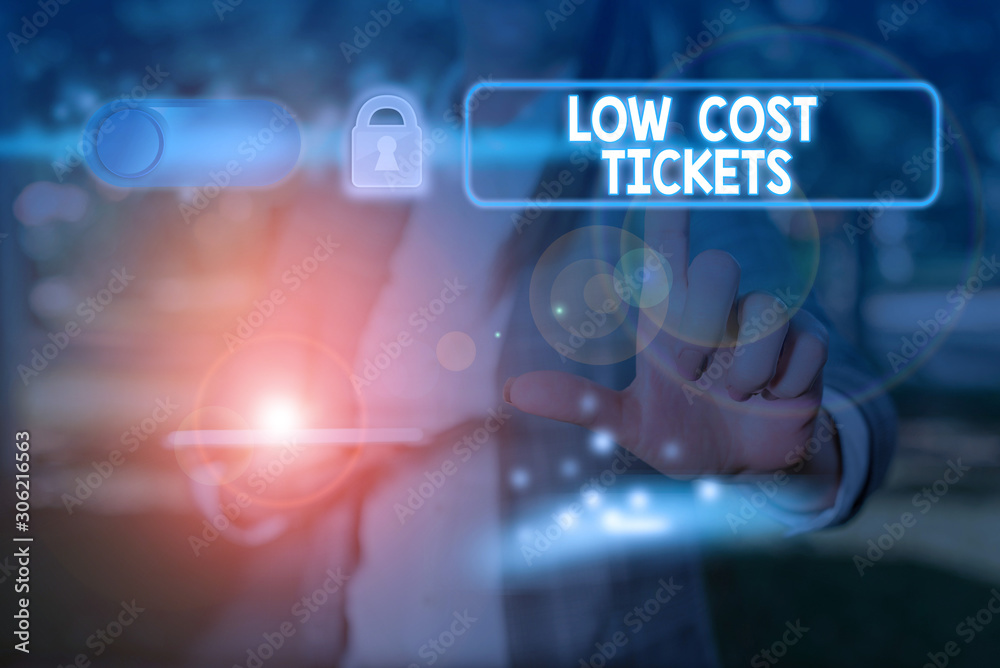 Text sign showing Low Cost Tickets. Business photo showcasing small paper bought to provide access to service or show Text sign showing Low Cost Tickets. Business photo showcasing small paper bought to provide access to service or show