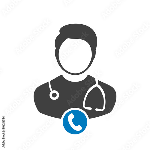 Doctor Icon With Phone Symbol For Contacting On line Physician Consultation Specialist Avatar Pictogram Vector illustration