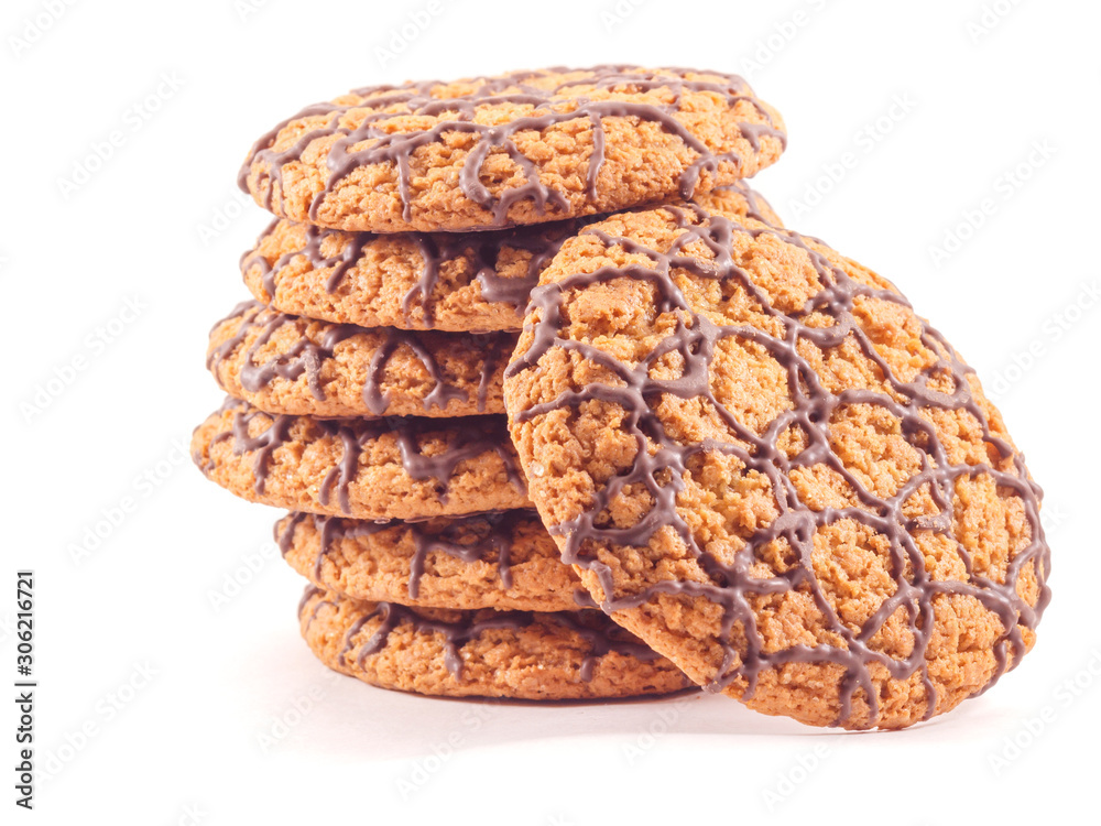 oatmeal cookies with chocolate on a white background oatmeal cookies with chocolate on a white background