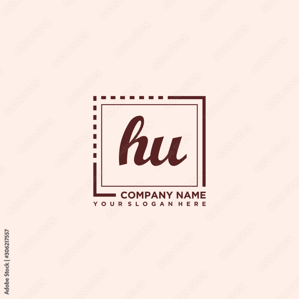HU Initial handwriting logo concept, with line box template vector
