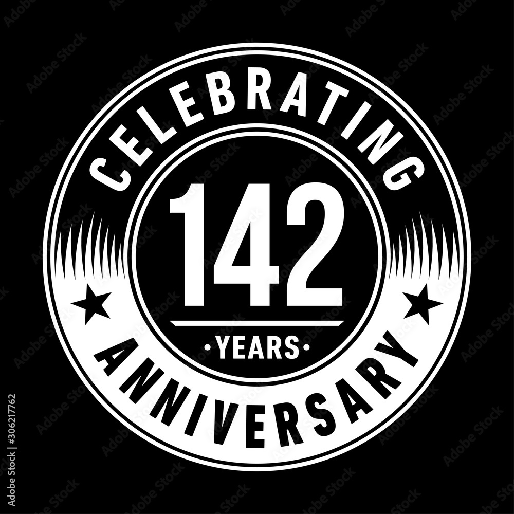 142 years anniversary celebration logo template. One hundred forty two years vector and illustration.