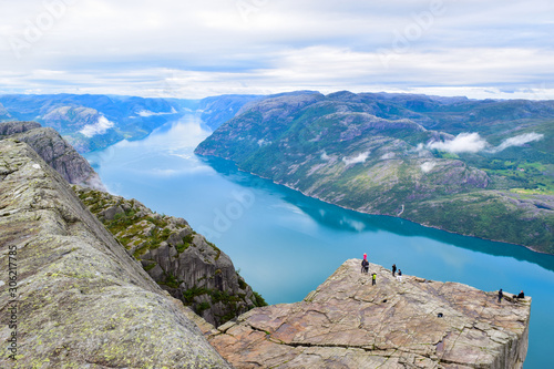 Prekestolen or Pulpit Rock and Lysefjord Landscape. Norway.