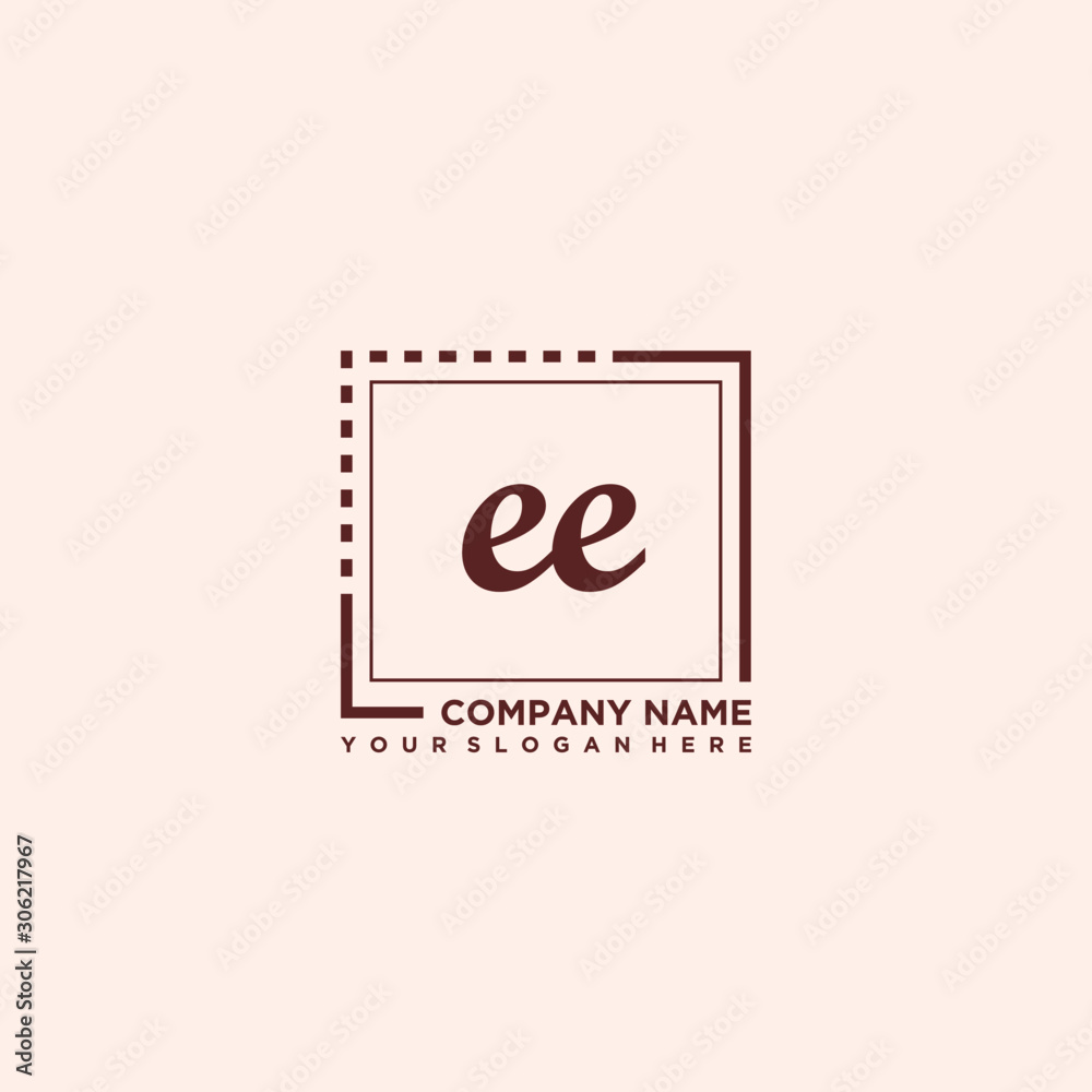 EE Initial handwriting logo concept, with line box template vector