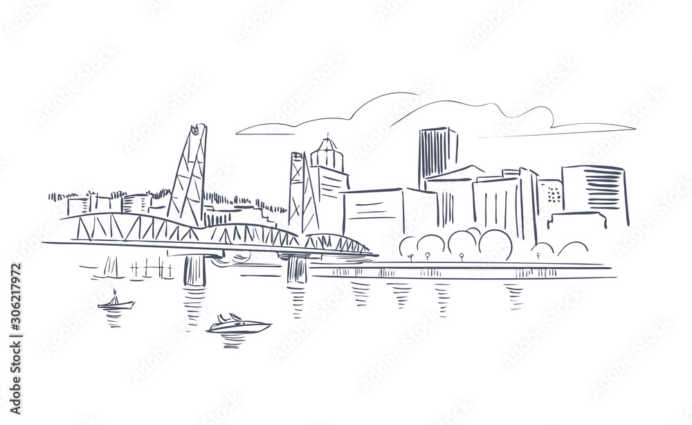 Portland Oregon usa America vector sketch city illustration line art