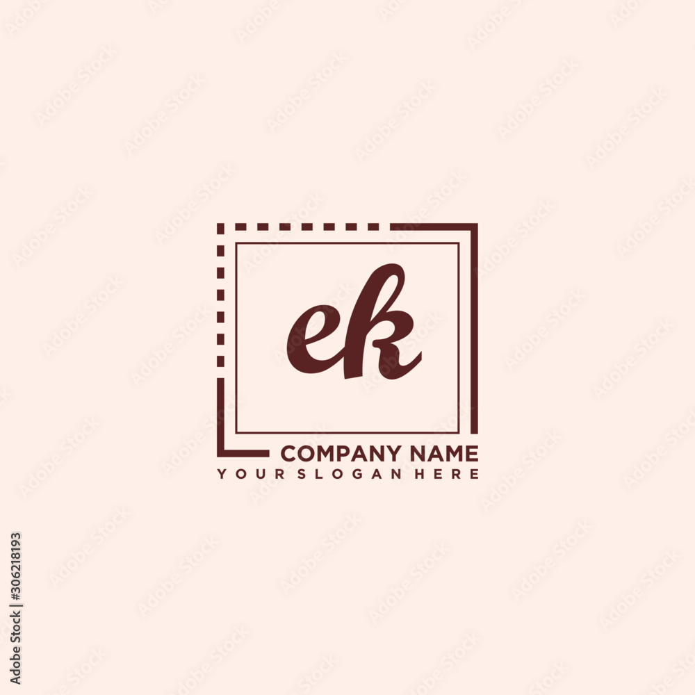 EK Initial handwriting logo concept, with line box template vector