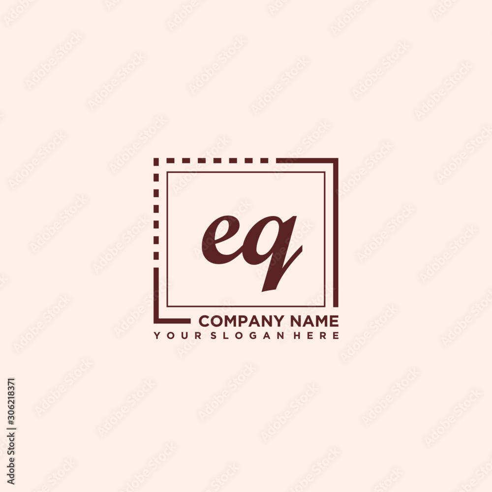 EQ Initial handwriting logo concept, with line box template vector