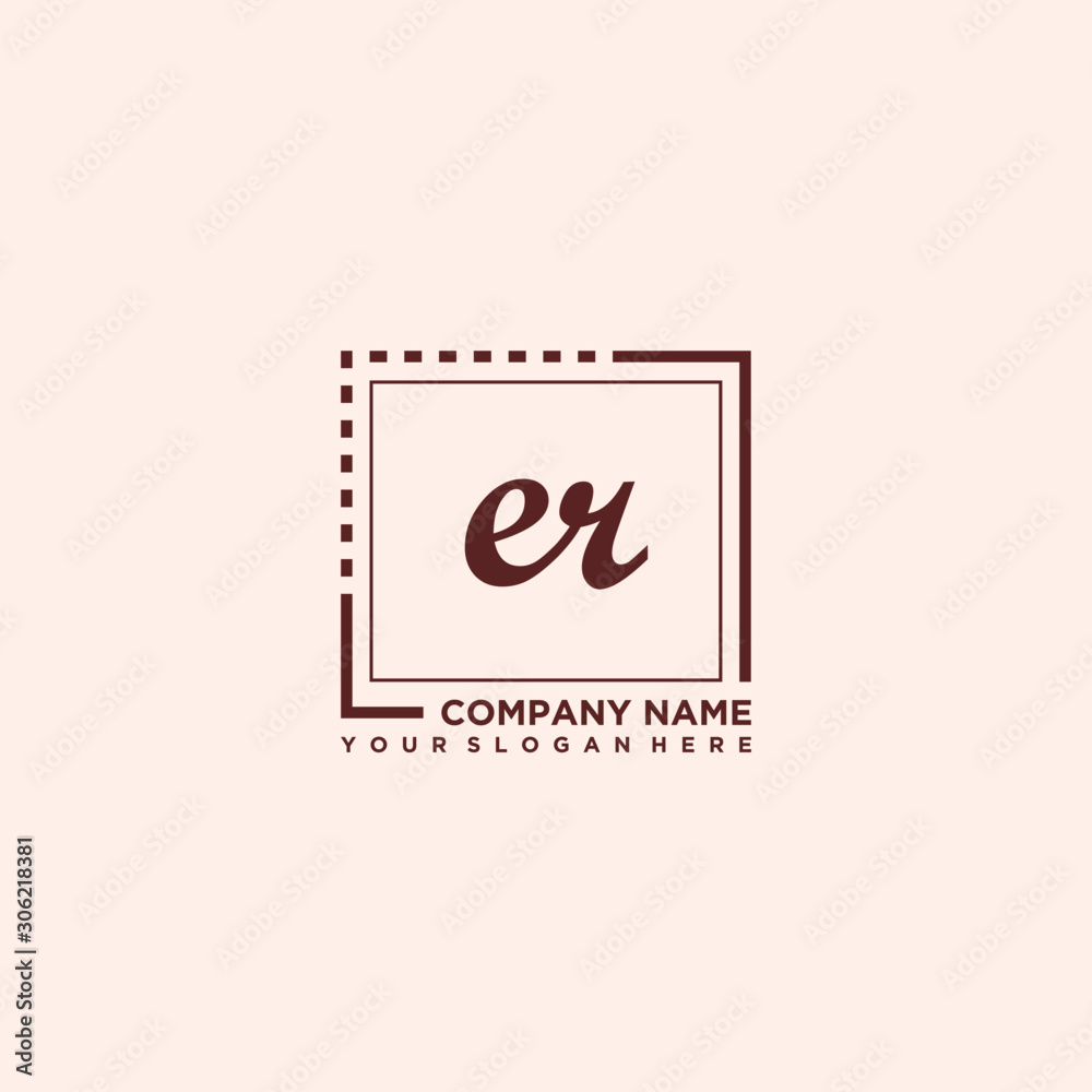 ER Initial handwriting logo concept, with line box template vector
