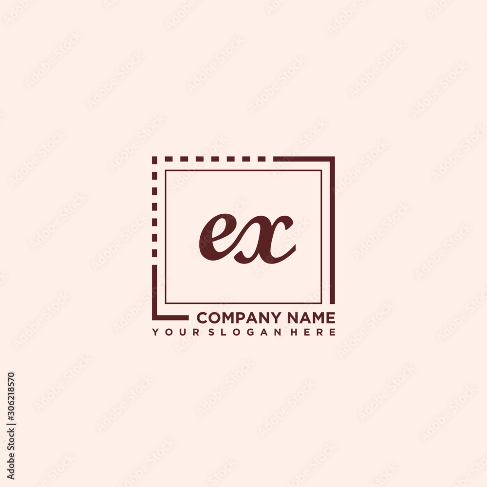 EX Initial handwriting logo concept, with line box template vector