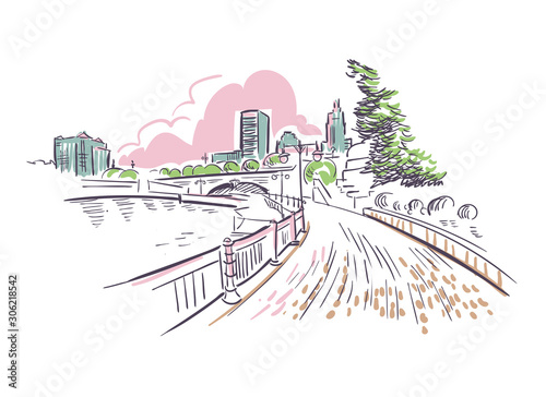 Providence Rhode Island usa America vector sketch city illustration line art