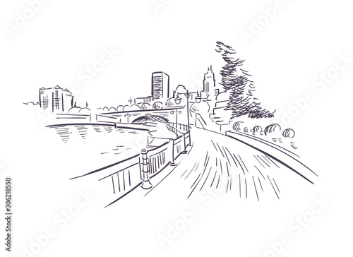 Providence Rhode Island usa America vector sketch city illustration line art
